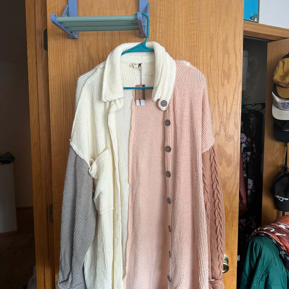 POL Color Block Button Down Oversized Cardigan